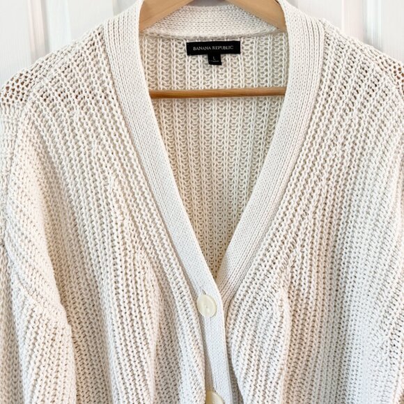 🆕 Banana Republic | Cable Knit Button Up Cardigan in Off White Cream Color | L - Picture 5 of 8